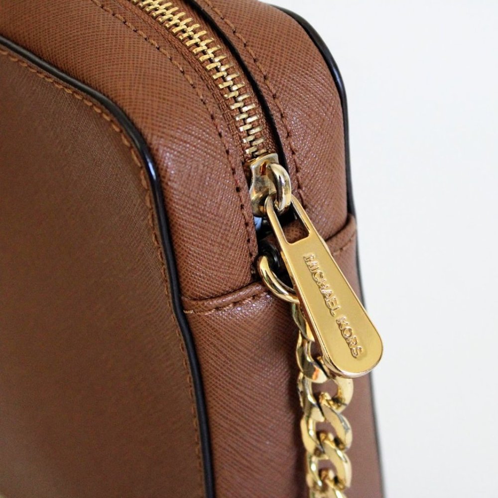 Michael Kors Brown/Tan Jet Set Large Saffiano Leather Crossbody Bag - Picture 5 of 12